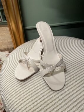 Mango White Knotted Toe-Loop Slide Mules